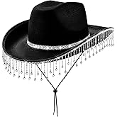 quescu Bridal Cowgirl Hat for Bachelorette Party,Rhinestone White Cowboy Hat for Women Bride To Be Gift,Halloween Costume