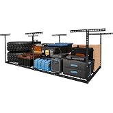 FLEXIMOUNTS 4x8 Overhead Garage Ceiling Storage Rack Organization, Black | 750lbs Weight Capacity, 22"-40" Adjustable Organization System, Heavy-Duty Metal Ceiling Racks, Classic Series