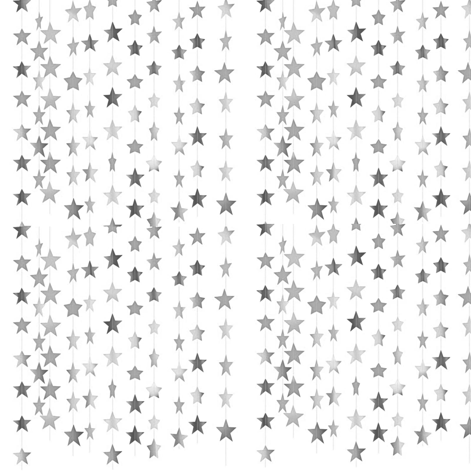52 Feet Reflective Star Paper Garland, Glitter Star Garland Banner Silver Hanging Decoration Party Garlands Streamer kit For Birthday Wedding Holiday Anniversary Party Supplies Banner Backdrop