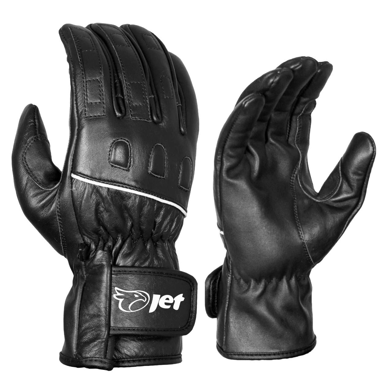 JET Motorcycle Motorbike Gloves Summer Leather Long Cuff Reflective RAVEN (L, Black)