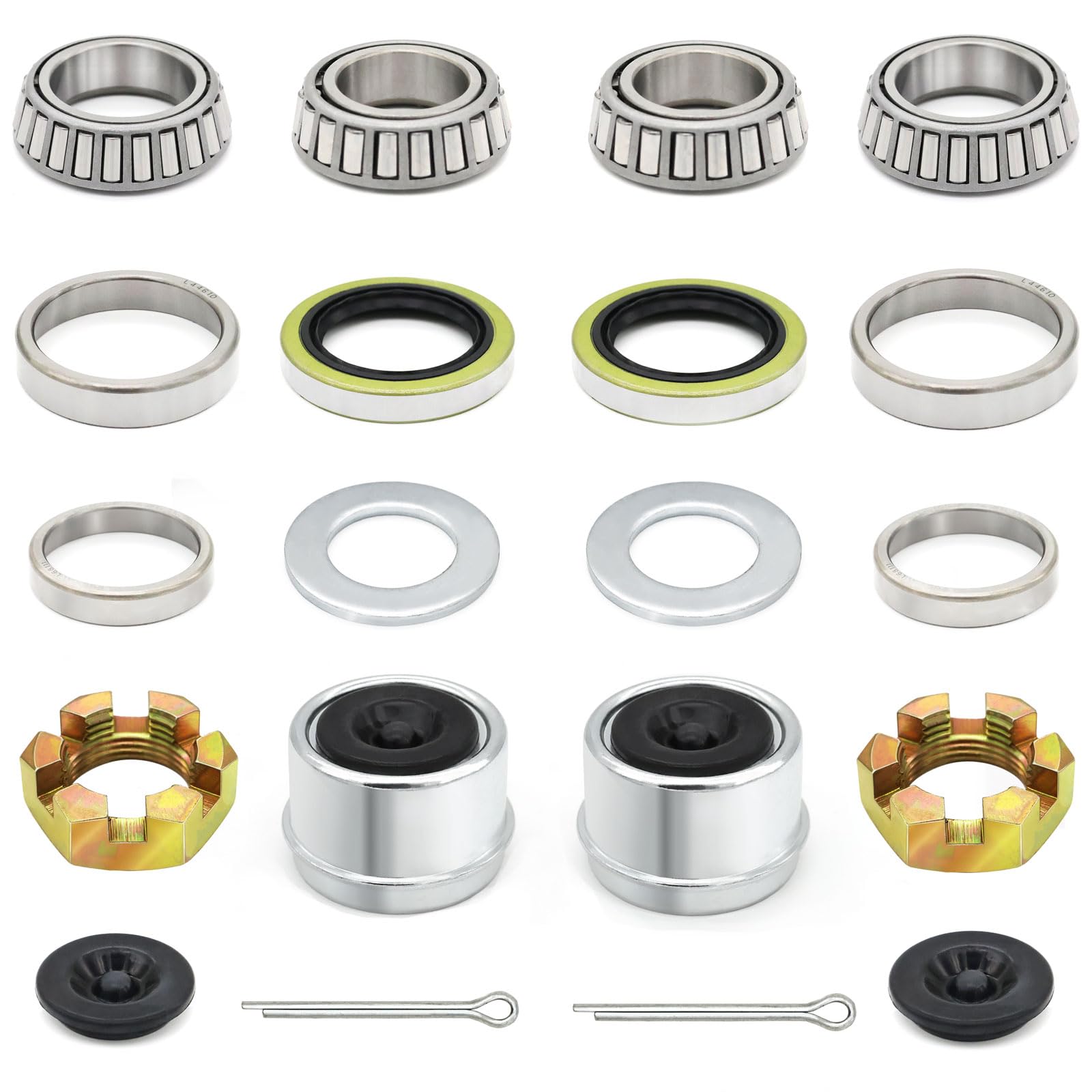 Photo 1 of 2 Sets 3500 LB Boat Trailer Axle Bearing Kits L68149 L44649 Bearing Kits, 171255TB Grease Seals, Spindle Nuts, 1.98" Trailer Dust Caps and Rubber Plugs, Cotter Pins, Washers for 3500 LB #84 Spindle