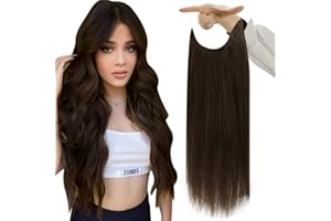 Fshine Hair Extensions Wire Hair Remy Human Hair Extensions Dark Brown 20 Inch 80g Hairpiece Straight Wire Hair Extensions with Transparent Line Invisible Thick Hair Extensions
