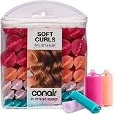 Conair Hair Rollers for Heatless Curls Overnight, Snap Closures, 48 Count | 4 sizes and assorted colors of foam curlers, roll