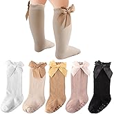 QHANSHIEE Baby Knee High Socks Girls Newborn Infants Toddlers Cotton Bow Ruffle Long Socks Non Slip Stockings Dress Socks