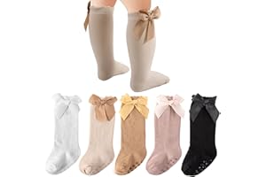 QHANSHIEE Baby Knee High Socks Girls Newborn Infants Toddlers Cotton Bow Ruffle Long Socks Non Slip Stockings Dress Socks