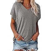 EVALESS Womens Fashion Oversized Summer Tops Casual Short Sleeve V Neck Lace Patchwork Shirts 2026 Basic T-Shirts Tee Blouses