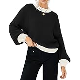 ZESICA Women's Casual Long Sleeve Crew Neck Pullover 2025 Fall Ribbed Knit Loose Contrast Color Sweater Tops