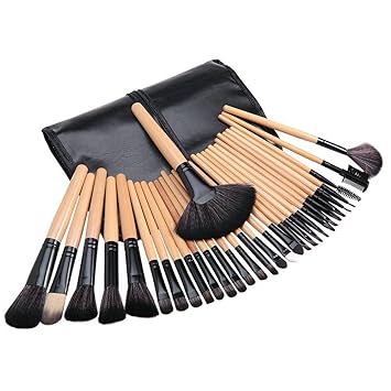 Tribecca 24pcs Makeup Brush Set, 24 Professional Makeup Brushes Kit Wooden Handle With Leather Pouch (Black)