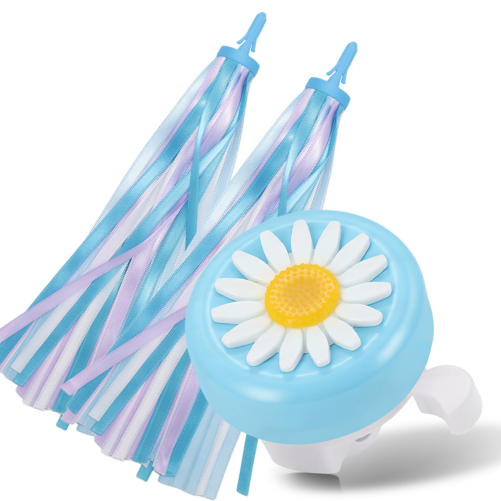 PLATT Bike Bell for Kids, Bike Horn for Boys and Girls Bike with 1 Pair Bike Streamer Tassels,Blue+White