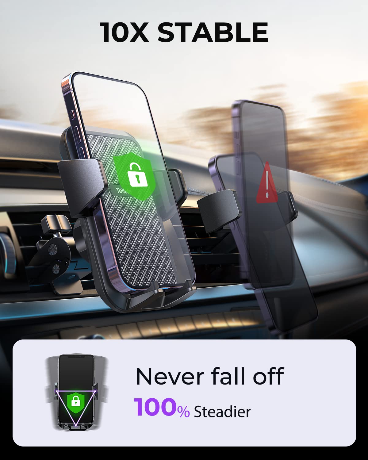 TOLLEFE Car Phone Holder, [Thick Cases Friendly] Car Phone Holder Mount, Hands-Free Phone Mount for Car Fit for iPhone for Samsung and Smartphone