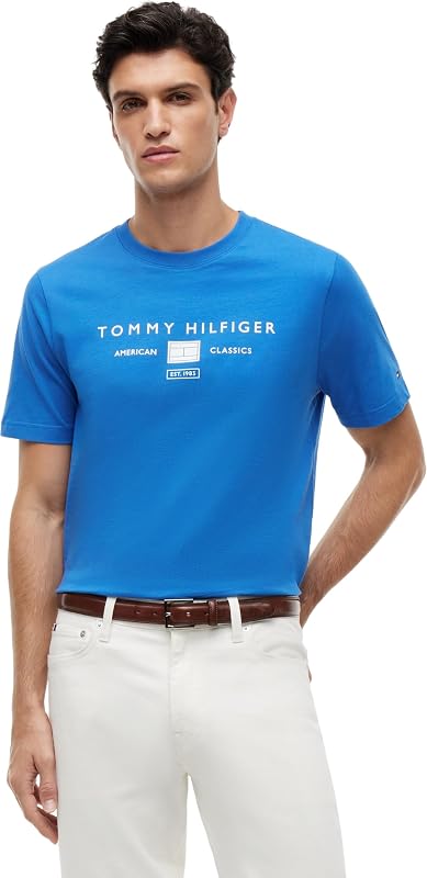 T-shirt de manga curta da marca masculina Love Mono Stack feita de algodão, azul (Blue Orbit), L