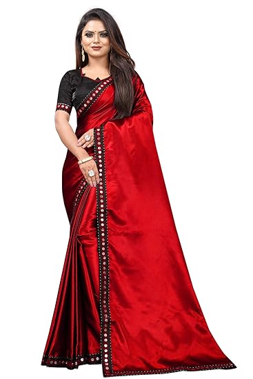 Market Magic World Womens Satin Plain Saree With Blouse Piece