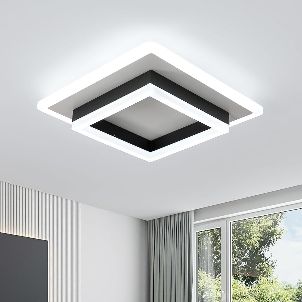 Comely Modern LED Ceiling Light 30W 3300LM Square Black White 6500K
