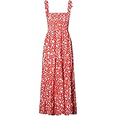 kinstell Women's Summer Boho Spaghetti Strap Square Neck Ruffle Casual Flowy Long Dress Beach Swing Party Maxi Dress