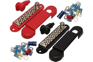 JQuad(Pair - Red & Black) 12 Terminal Distribution Block -BUSBARS- with Ring Terminals