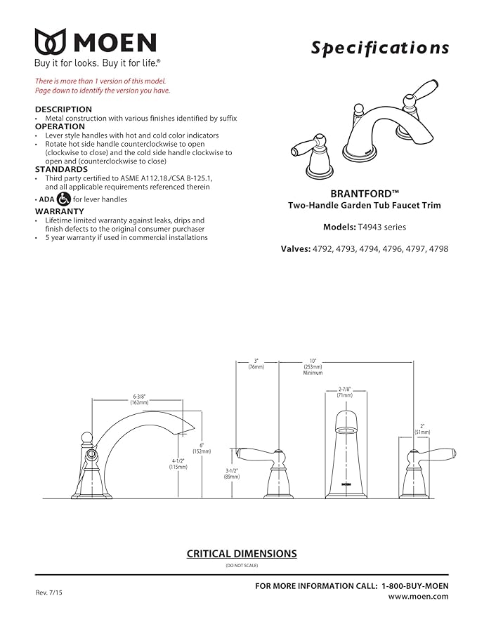 Moen T4943bn Brantford Two Handle Low Arc Roman Tub Faucet Without
