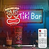 Tiki Bar Neon Sign for Bar Wall Decor, Timing Dimmable LED Neon Bar Lights, Retro Hawaiian UV Printed Tiki Light Up Signs for Home Pub Man Cave Club Restaurant Bistro Party, 16x8.4 Inch