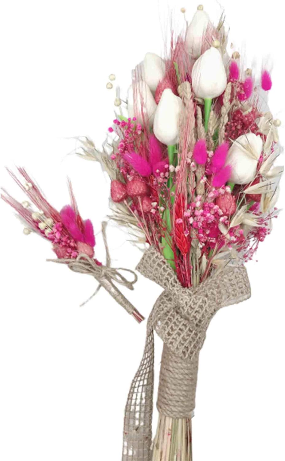Amazon Com Scorbis Hayatinizin Bir Parcasi Wedding Hand Bouquet And Groom Boutonniere Handmade Artificial Wet Tulip Natural Looking And Fuchsia Color Natural Dry Flowers Home Kitchen