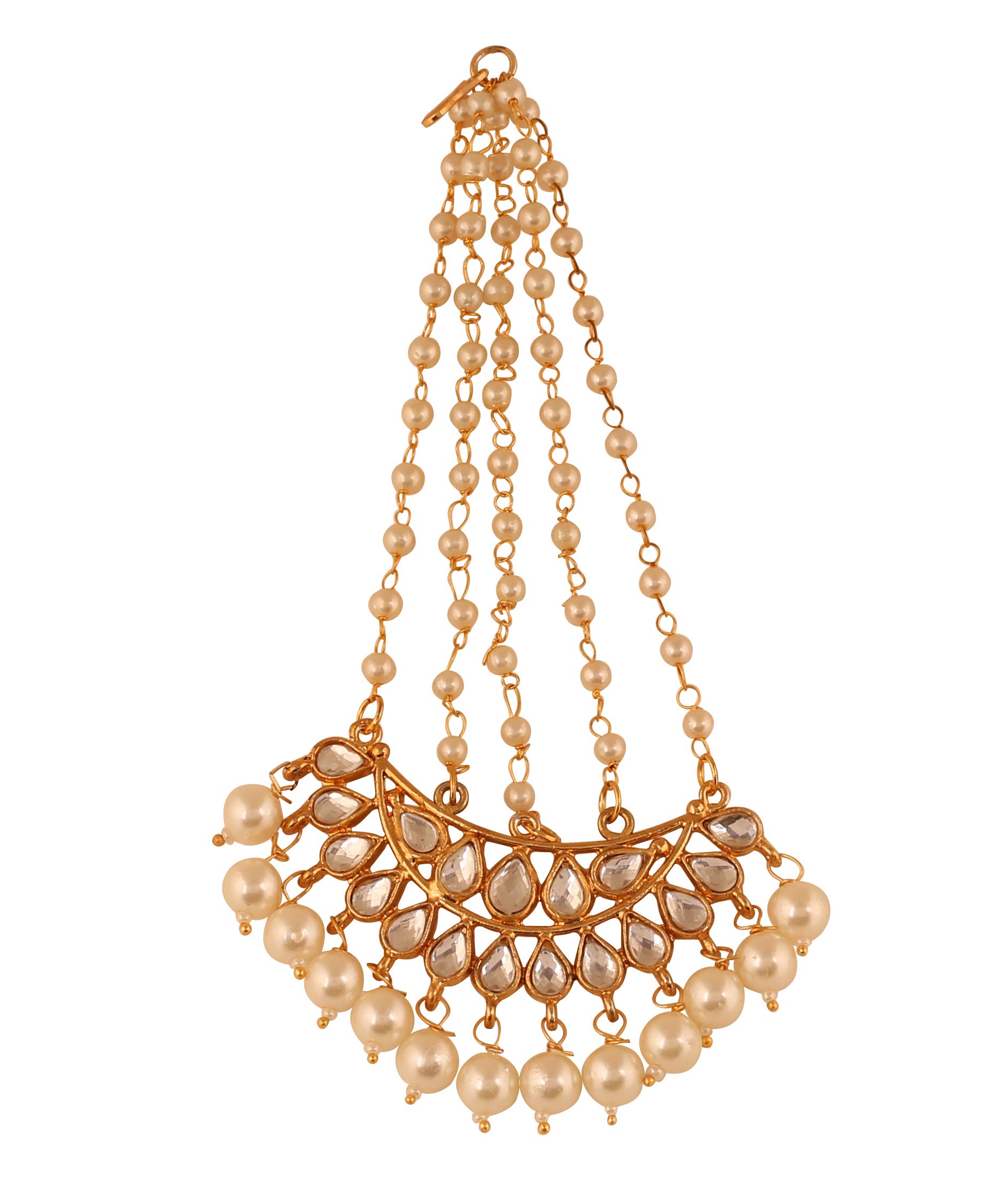 Touchstone "Contemporary Kundan Collection" Indian Bollywood Royal Mughal Beautiful Long Chaanbaali Kundan Look Faux Pearls Designer Bridal Jewelry Jhoomer In Gold Tone For Women.