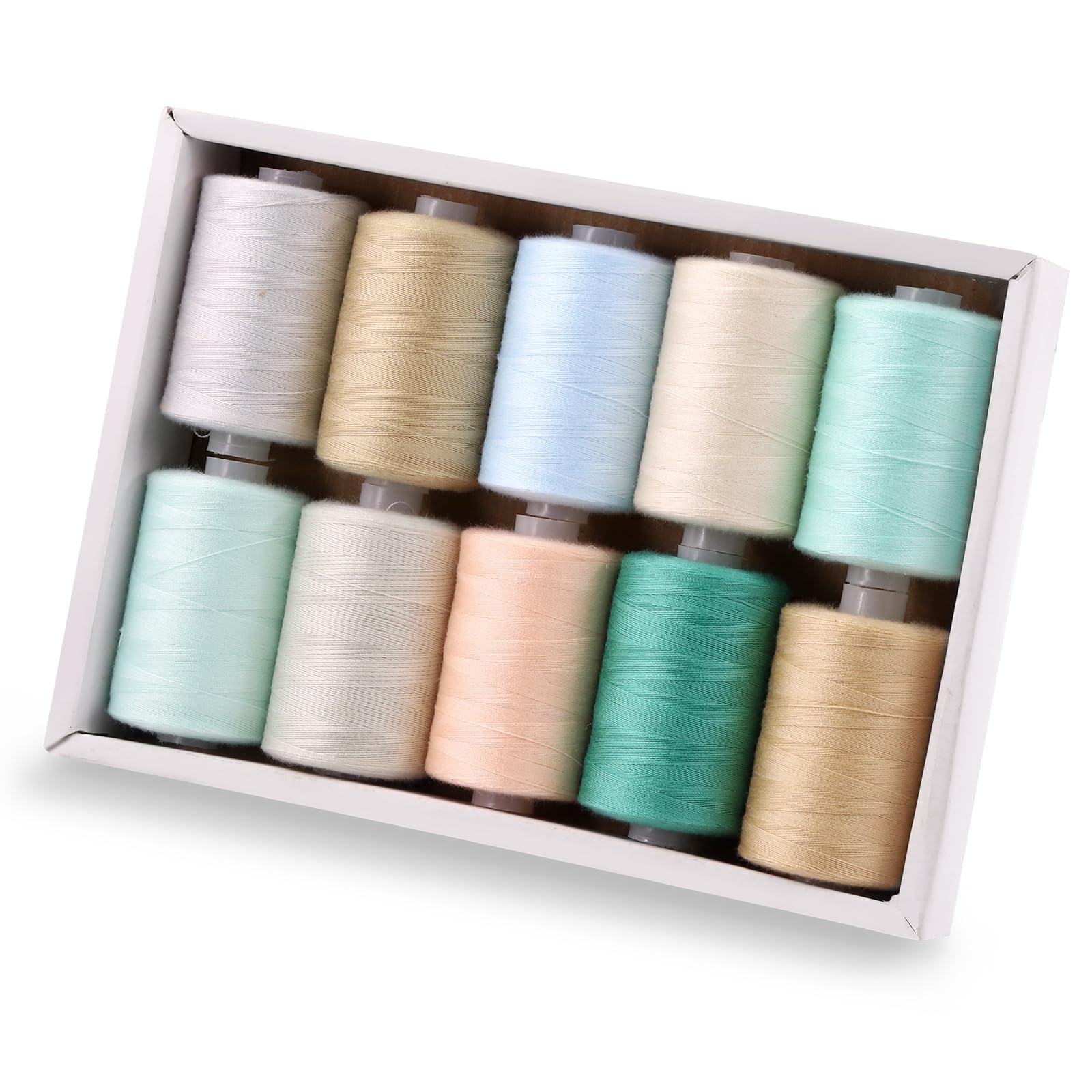 Tanstic 10Pcs Sewing Thread, 10 Colors Polyester Thread, 1093 Yards(1000M) Per Spool Sewing Threads for Sewing Machine, Hand Sewing - Cool Tones