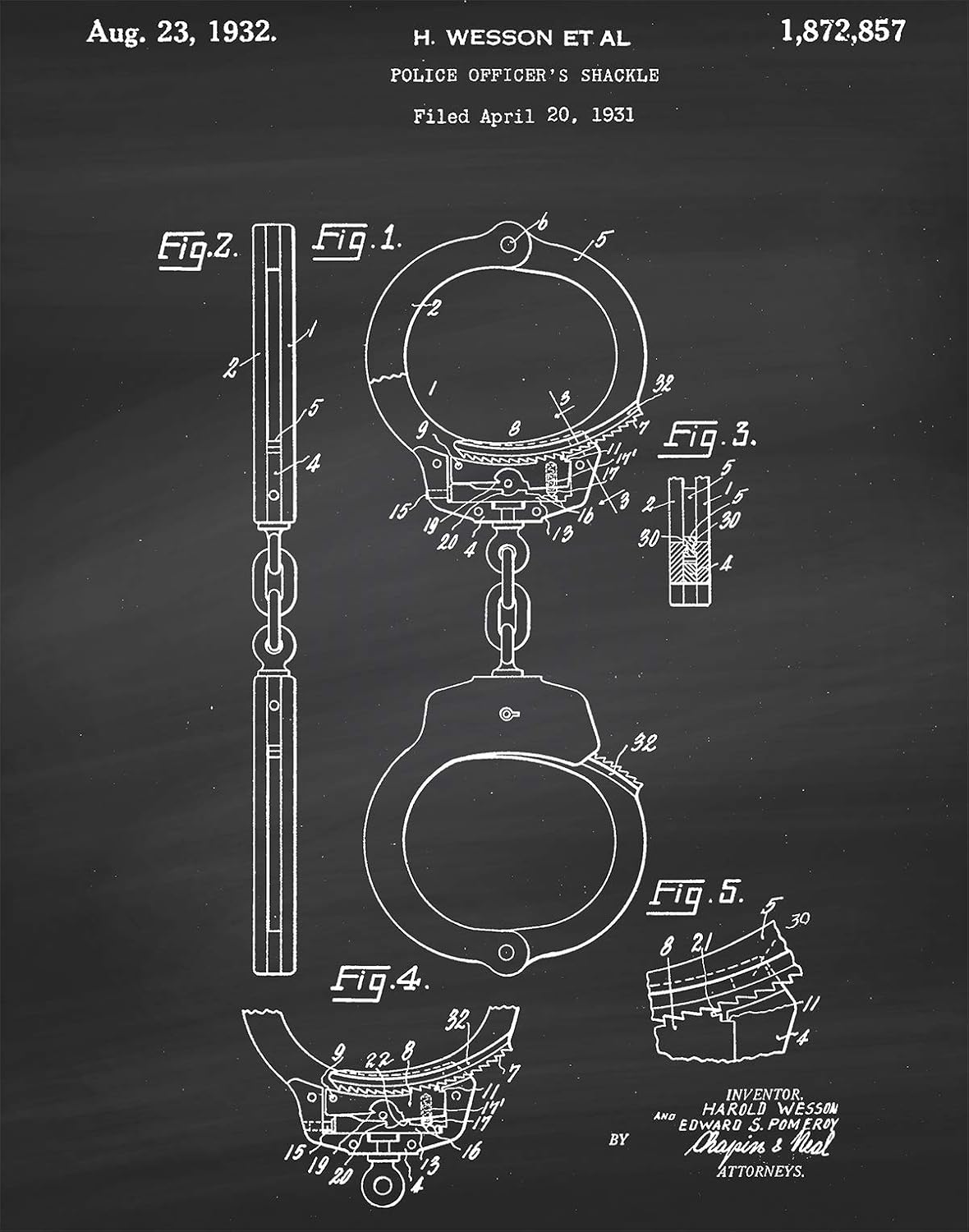 Amazon Com Police Handcuffs Patent Wall Art Print One 11x14