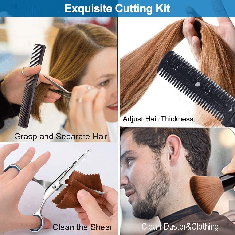 Hair Cutting Scissors Kit Professional 10 PCS Stainless Steel Haircut Shears Set with Straight Scissors,Thinning Scissors,Razon Comb,Clips,Cape,Brush for Men Women Adult Kids Pet for Home Barber Salon: Home Improvement