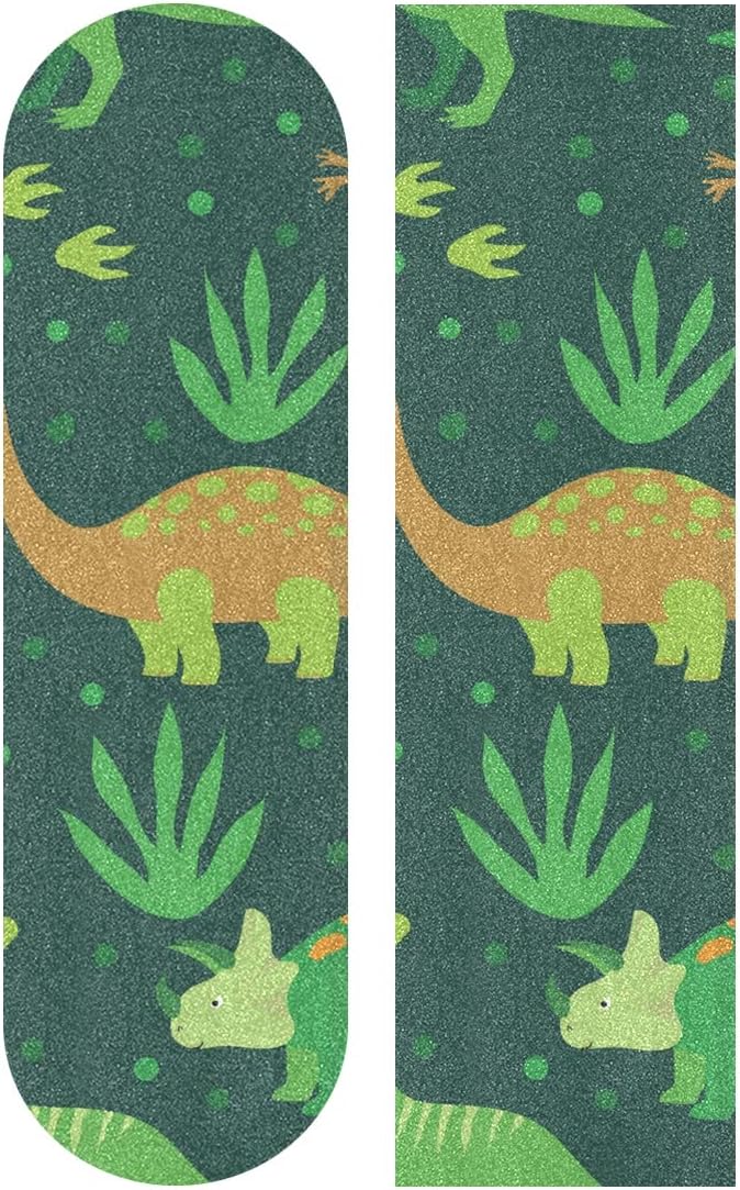 MNSRUU Green Dinosaurs Skateboard Grip Tape Sheet Scooter Deck Sand Paper 9" x 33"