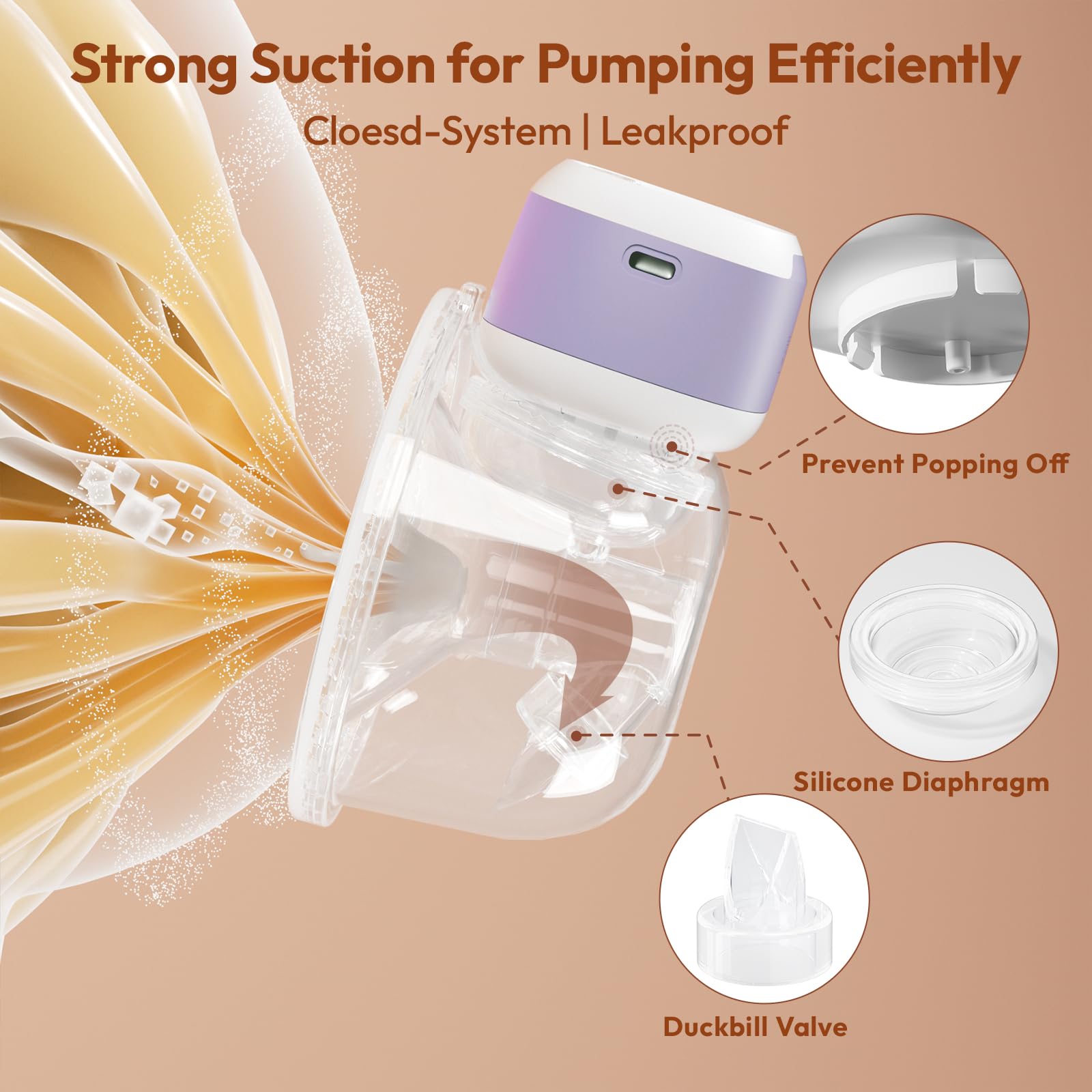 Wearable Breastfeeding Pump Hands Free of Long Battery Life, Portable Electric Wireless Breast Pump with 3 Modes and 9 Levels, LED Display, 16/18/20/22/24mm Flanges & Inserts, 2 Pack (Purple)