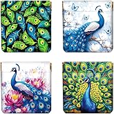 Peacoblue 4Pcs Small Leather Squeeze Coin Purse for Women-Peacock Pattern Waterproof & Durable Snap Closure Change Pouch Mini Money Wallet Bag for Adult Teen Girls Best Gift