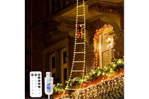GRDSAX Christmas Santa Climbing Stairs, Santa Climbing Ladder with Lights, Decoration Ladder String Lights for Indoor Outdoor House, Window, Garden, Tree Decor, Remote Control, 8 Modes(Colorful,2.4m/95in)