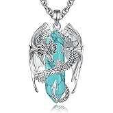 INFUSEU Unique Dragon Necklaces with Healing Crystal Stone for Men Women, Personalized Spiritual Gifts, 24 Inch Chain