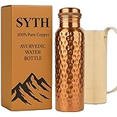 SYTH 100% Pure Copper Water Bottle With carrying Canvas Bag|Lab-Tested|34 OZ Leakproof, Handcrafted Ayurvedic Copper Vessel for Health, Pure copper water bottle for drinking (Copper Bottle With bag)
