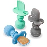 UpwardBaby Self-Feeding Spoon - Anti Choke Barrier - Silicone Baby Spoons Toddler Utensils for Home &amp; Travel, Textured Tips Massage Gums &amp; Baby-Led Weaning (Blue/Gray/Mint)
