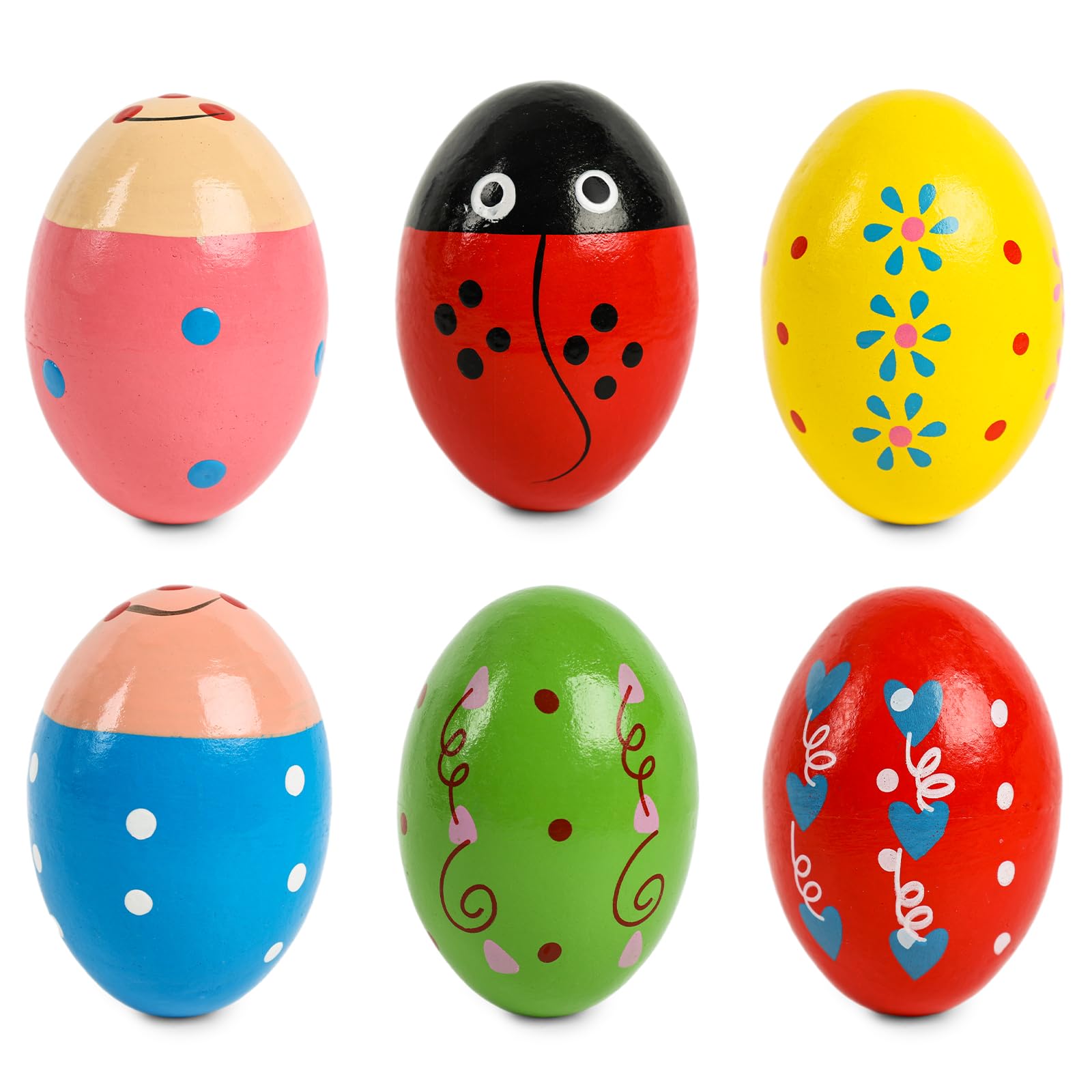 Photo 1 of SallyFashion 6PCS Easter Wooden Egg Shakers, Maracas Percussion Musical Instruments for Easter Basket Stuffers Egg Fillers for Toddler Classroom Prize Supplies Noisemaker