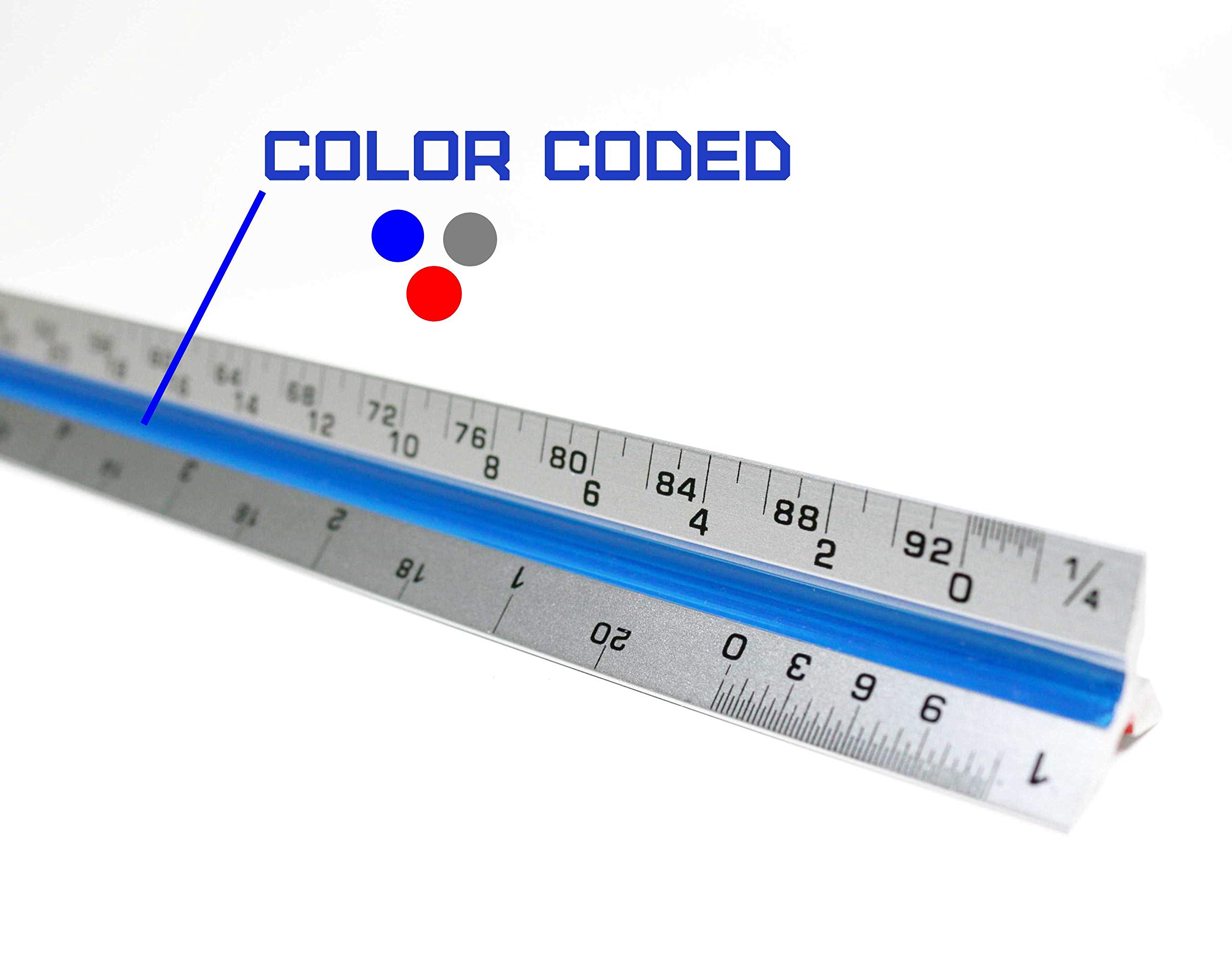 RAM Solutions Architect Scale Ruler 12\'\' (Professional Grade Aluminum) Triangular Tool with Colored Grooves for Easy Reference - Imperial Measurements
