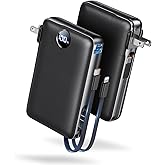 Sucrosey Power Bank, 50000 mAh Portable Charger with Built in Cable & Wall Plug, 22.5W Fast Charging, Travel Essential Battery Pack with LED Display for iPhone 17/16/15/14 Series, Galaxy, iPad Black