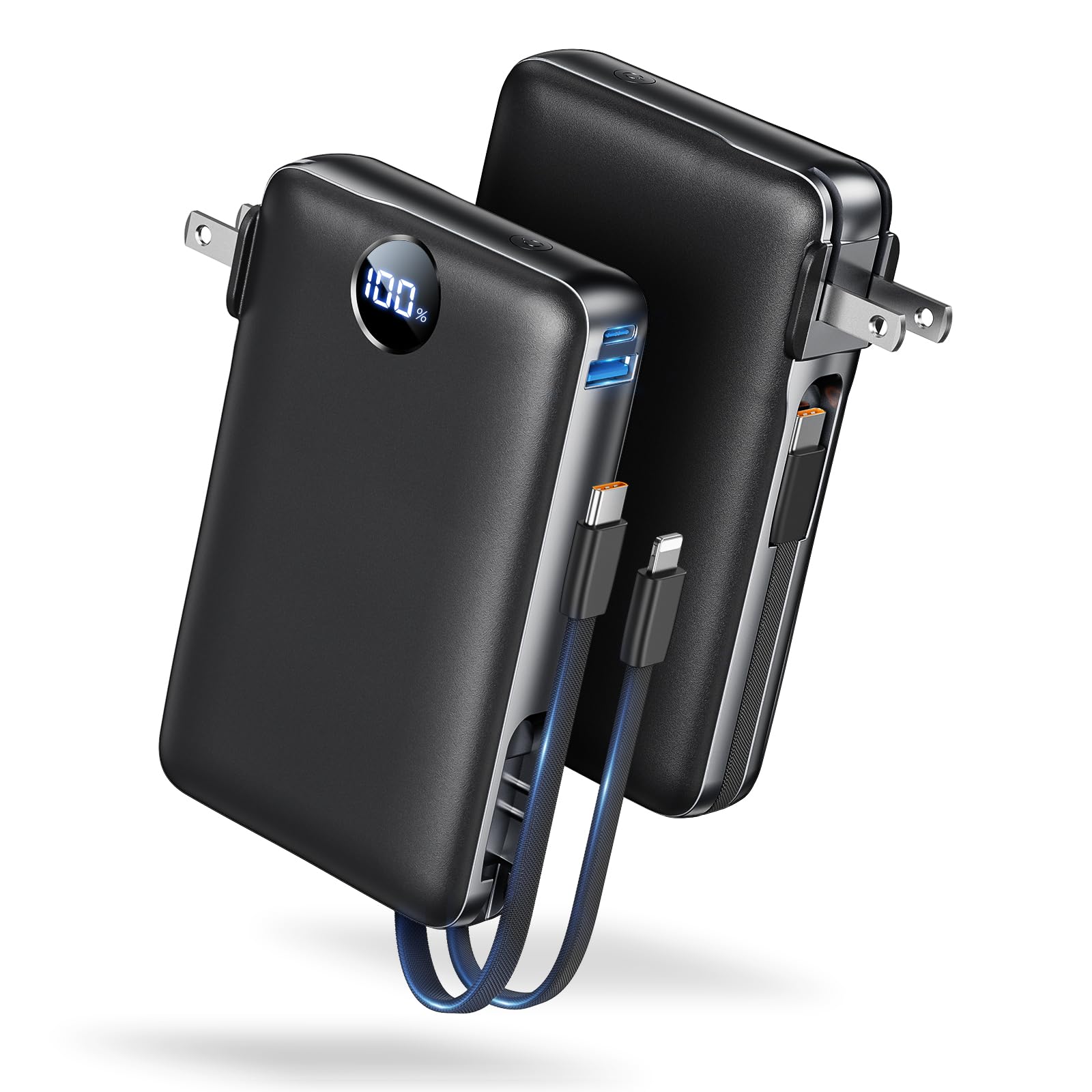 Photo 1 of Sucrosey Power Bank, 50000 mAh Portable Charger with Built in Cable & Wall Plug, 22.5W Fast Charging, Travel Essential Battery Pack with LED Display for iPhone 17/16/15/14 Series, Galaxy, iPad Black