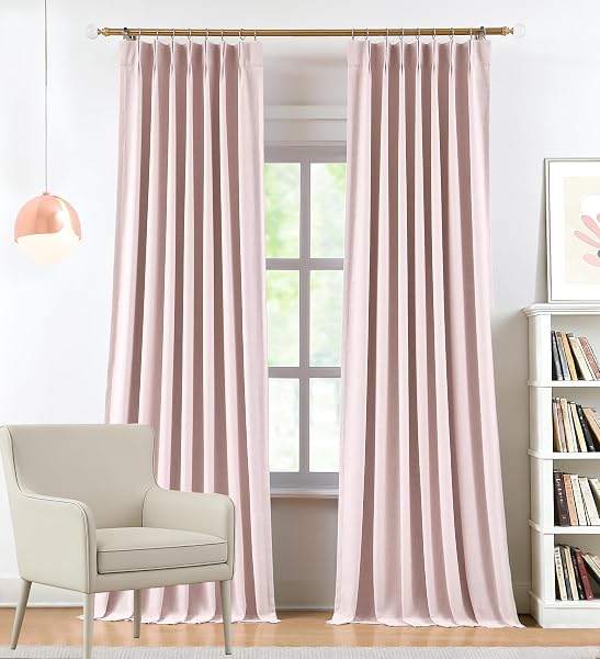 102 INCHES SOFT PINK PINCH PLEATED FULL BLACKOUT CURTAINS LINEN BLEND ROOM DARKENING WINDOW CURTAINS FOR LIVING ROOM BEDROOM THERMAL INSULATED PINCH PLEAT DRAPES BACK TAB WITH HOOKS 40″ W X 102″ LX2