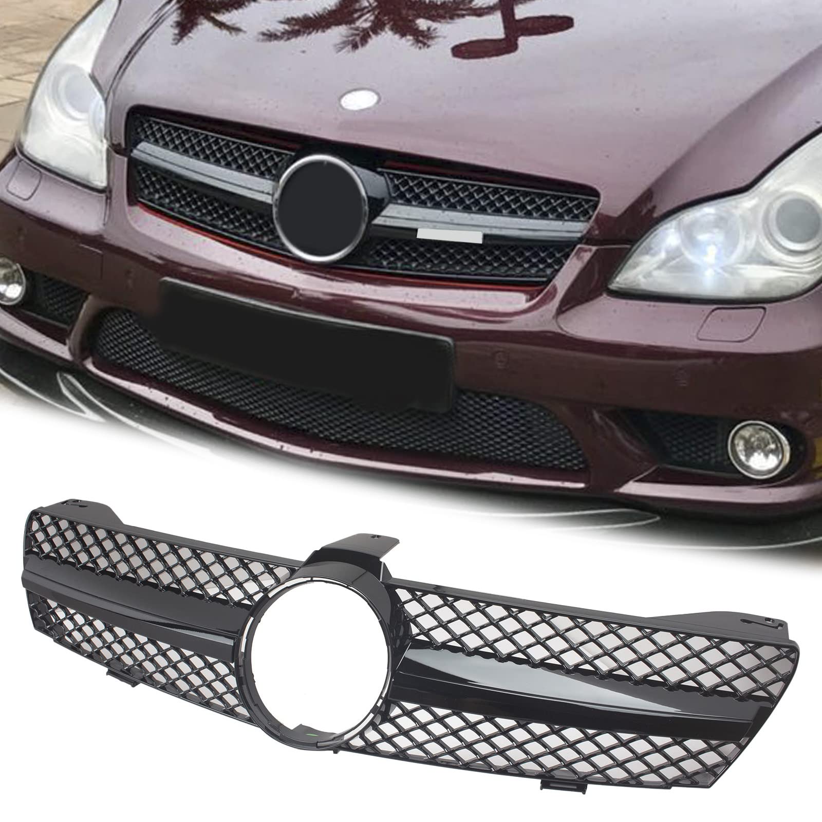 Photo 1 of **The photo and description are for reference only**FINMOKAL Black Front Grille Grill for 2005-2007 Mercedes Benz W219 CLS350 CLS500 CLS600 1PC