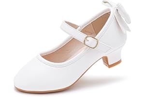 Dufannie Girls Dress Shoes Low Heel Princess Flats Mary Jane Flower Wedding Party Glitter Shoes for Kids Toddler