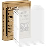 Page Protectors for 3 Ring Binder, Sheet Protectors 8.5 x 11 Inch, 200 Per Box Clear Sheet Protectors for 3 Ring Binder, Plastic Sleeves for Paper 8.5x11 Heavy Duty, Top Load & Reinforced 3-Hole.