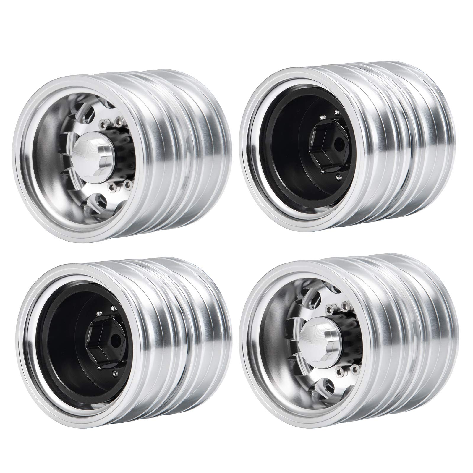 AXspeed 4pcs Metal Rear Wheel Rims Wheel Hubs for 1:14 Tamiya Trailer Tractor Truck RC Car