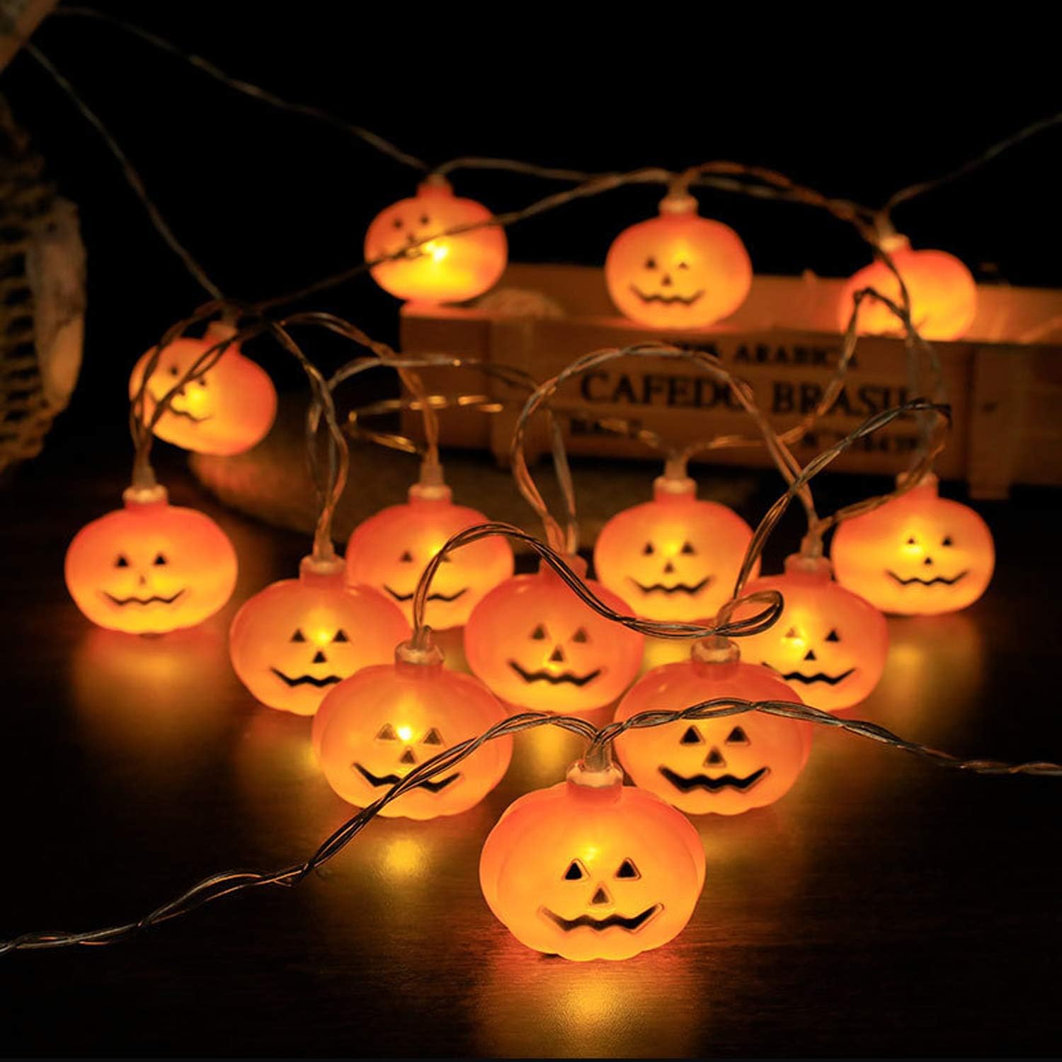 Set of 2 Halloween String Light Decorations-230 Total 60 LED＆21.6 FT Battery Operated with 2 Modes Steady/Flickering Lights, Indoor Outdoor Halloween Party Decorations for Pumpkin and Ghost Fairy : Garden & Outdoor
