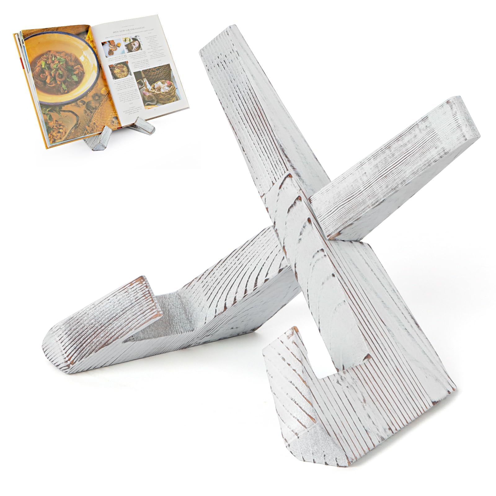 PUERSI Recipe Book Stand for Kitchen, Wooden Cookbook Holder for Display Stand, Farmhouse Cook Book Stand for Reading Hands Free, Rustic Recipe Holder for Cooking and Cookery Book Stand for Counter