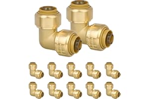 JUWO 12-Pack 1/2" Push to Connect 90 Degree Elbow for PEX, Copper, CPVC Pipe, Brass Plumbing Fitting with Upgraded Stiffener