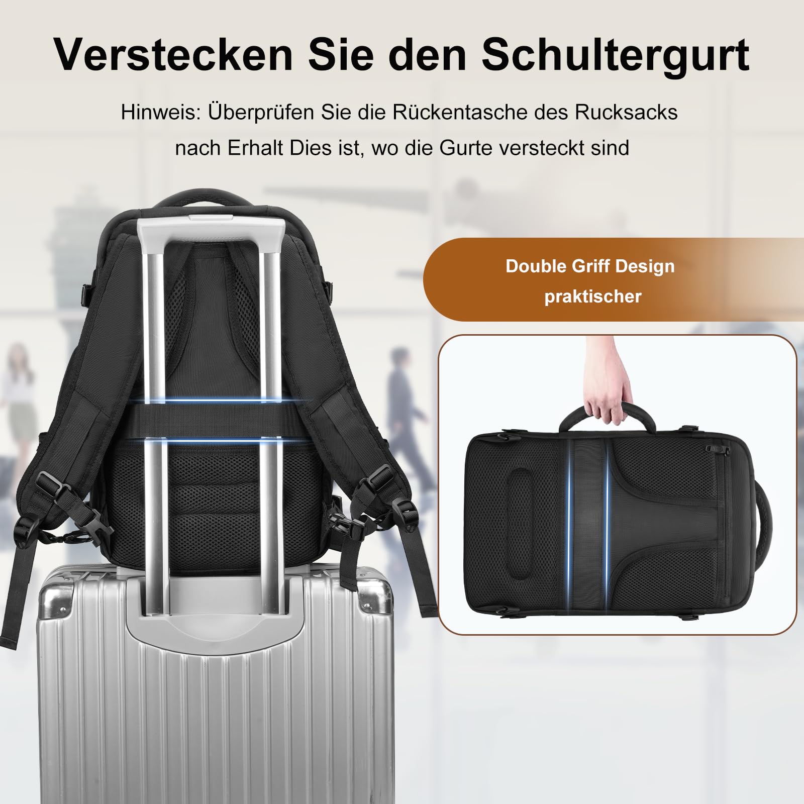 MATEIN Ryanair Handgepack 40x20x25, Rucksack Handgepäck Flugzeug 20L Herren, Ryanair Rucksack 40x20x25, Erweiterbar Daypack Reiserucksack Flugzeug, Cabin Bag für Weekender Reise, Schwarz 4
