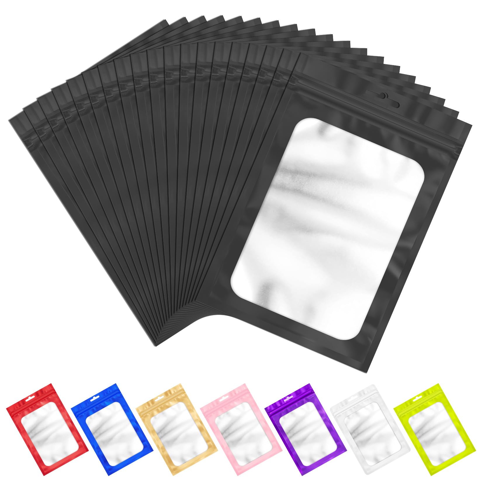 Photo 1 of 100 Pack Black Resealable Mylar Bags with Frosted Clear Window, Smell Proof Small Packaging Bags, Foil Pouch Zip Bag for Food Candy Self Sealing Storage(2.75×3.93 inches)