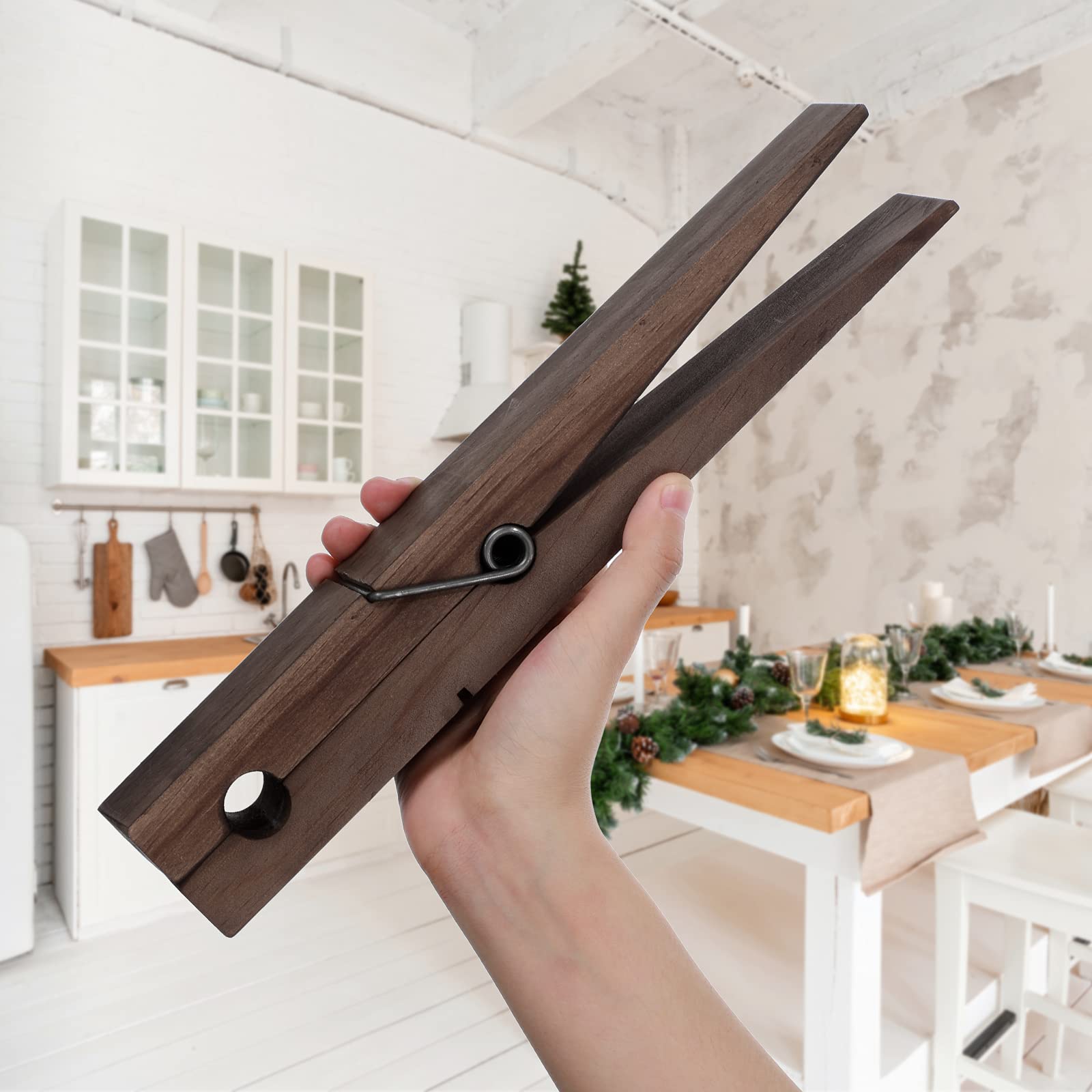 Photo 1 of 12 Inches Giant Clothespin with Adhesive Jumbo Wooden Clothespins Large Clothes Pin Towel Holder Wooden Clothes Clips Gift for DIY Craft Winter Spring Christmas Farmhouse Nursery Bathroom Laundry Room