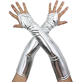 Seeksmile Adult Unisex 19" Shiny Metallic Fingerless Gloves Halloween Party Costume Gloves