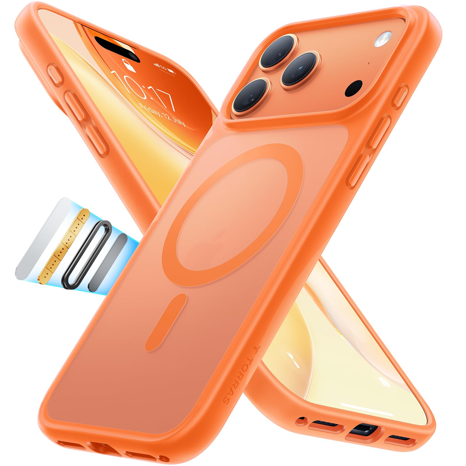 Photo 1 of TORRAS Magnetic Shockproof for iPhone 17 Pro Case, Compatible with MagSafe, Military-Grade Drop Protection, Camera Control, DIY Button, Slim Translucent Phone Case for iPhone 17 Pro, Cosmic Orange